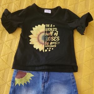 Jean sunflower skirt and shirt